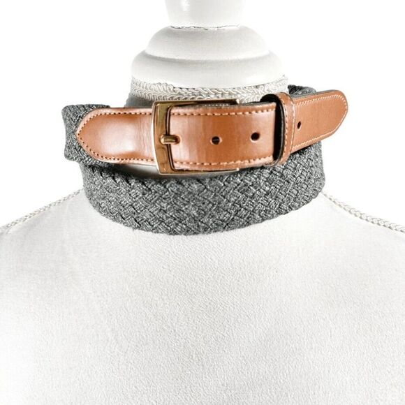 unbranded Other - Mens Woven Gray Green Cotton Belt Leather Trim Brass Buckle USA Made Size 38